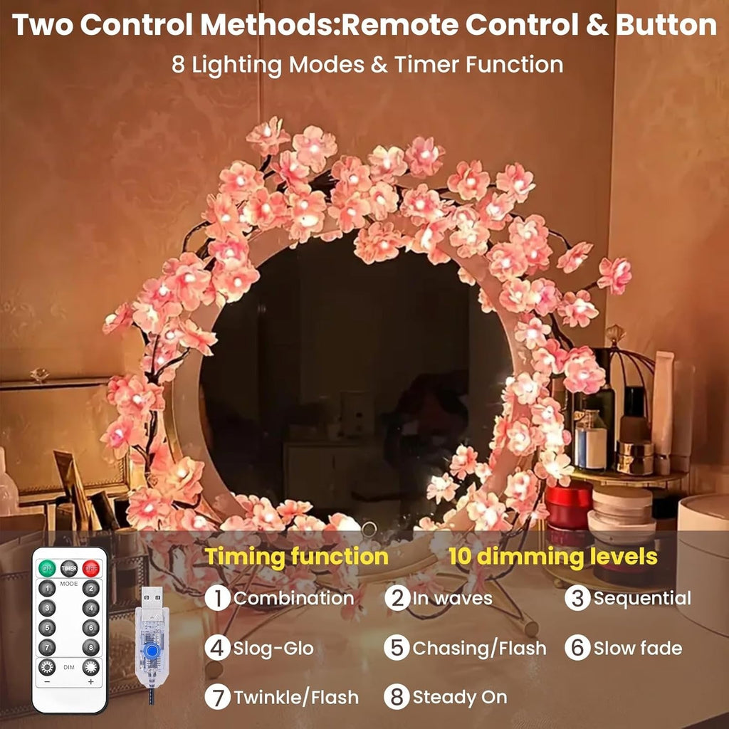 Cherry Blossom Tree Lights, USB Powered Vine With 96 LEDs